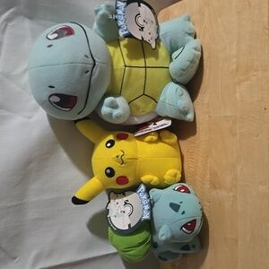 Pokemon Plush Pikachu, Squirtle, Charmander, Bulbasaur With Tags